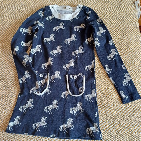 Hatley Navy Blue Horses Casual Girl's Dress Size 8 - Picture 1 of 9